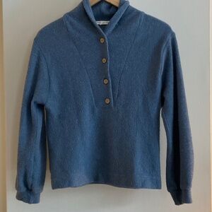 Elegant Blue Button-Up Turtleneck Sweater